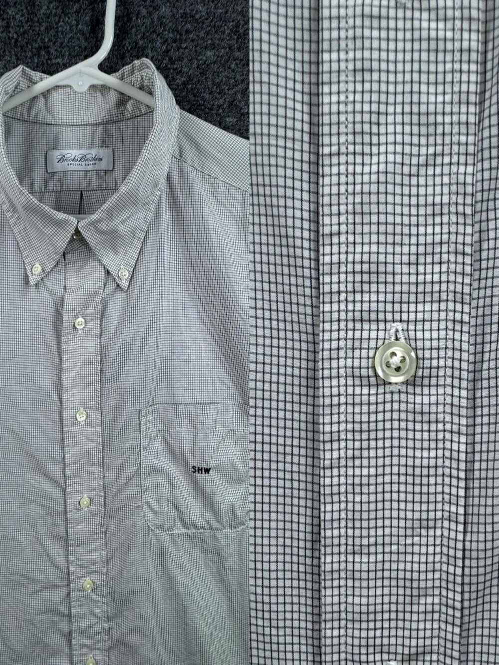 Brooks Brothers SHW Initials Button-Down White Check 2XL Long Sleeve Shirt Mens